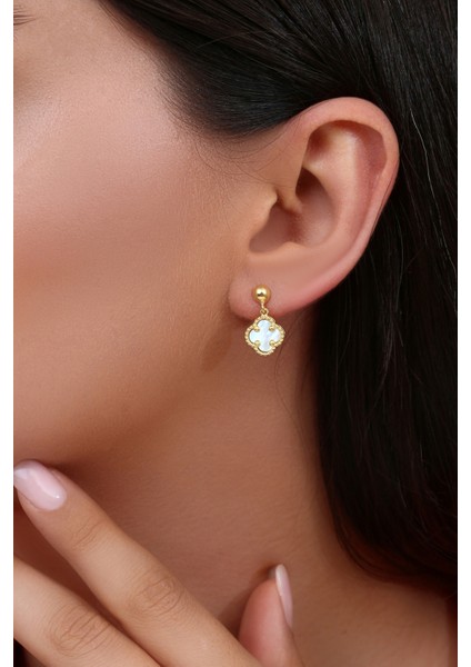 14K Altın Kaplamalı 925 Ayar Gümüş Granada Saray Yoncası Küpe - Beyaz 121119004 fiyatları