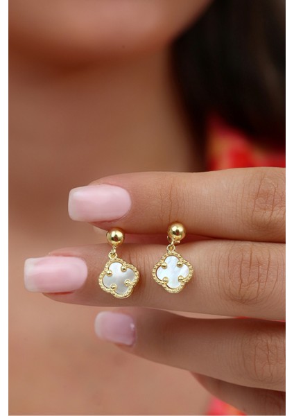 14K Altın Kaplamalı 925 Ayar Gümüş Granada Saray Yoncası Küpe - Beyaz 121119004 modelleri