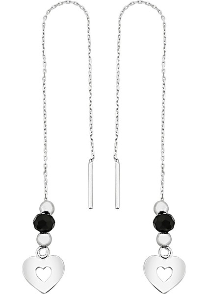 925 Ayar Gümüş Kalp Figürlü Zincir Küpe - 12110301