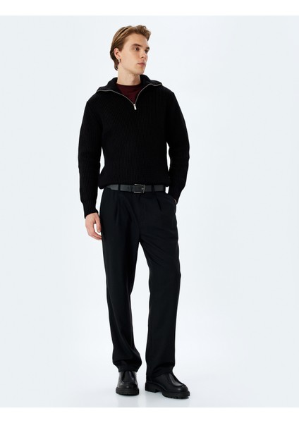 Uzun Kollu Basic Yarım Fermuarlı Triko Kazak fiyatları