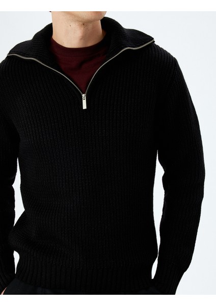 Uzun Kollu Basic Yarım Fermuarlı Triko Kazak indirimleri