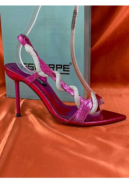 LES046 Fuşya Pembe Yılan Desenli Yazlık Rahat Kadın Ayakkabı Stiletto Premium Model Yeni fiyatları