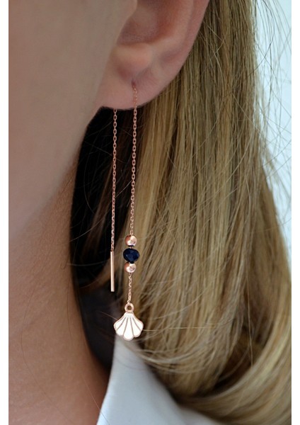 925 Ayar Gümüş Rose Istiridye Figürlü Zincir Küpe - 12110600 fiyatları