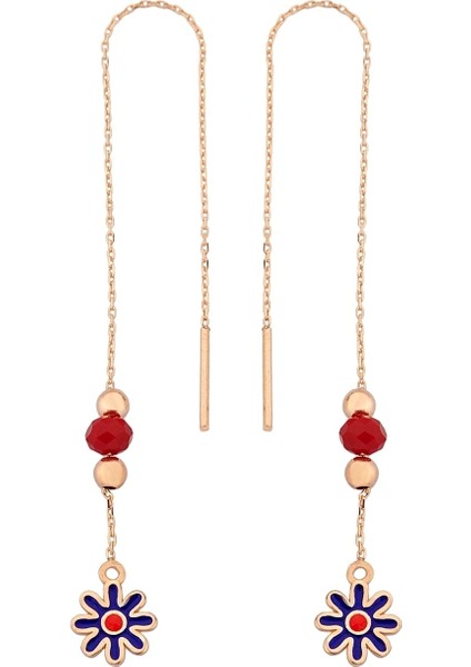 925 Ayar Gümüş Rose Çiçek Figürlü Zincir Küpe - 12109601 fiyatları