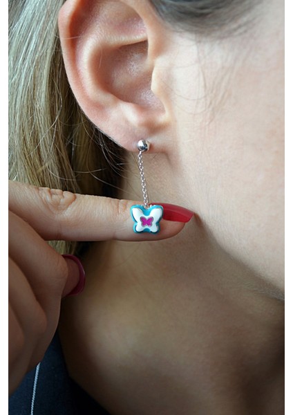 925 Ayar Gümüş Sallantılı Mineli Kelebek Küpe - 12109101