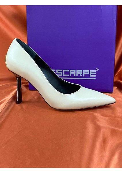 LES044 Bej Topuk Taş Detaylı Topuklu Kadın Stiletto Ayakaabı fiyatları