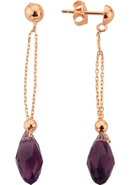 925 Ayar Gümüş Rose Mor Kristal Küpe - 12107801 fiyatları