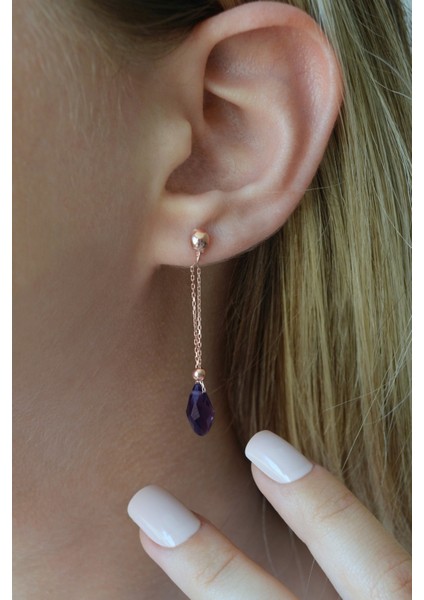 925 Ayar Gümüş Rose Mor Kristal Küpe - 12107801 modelleri