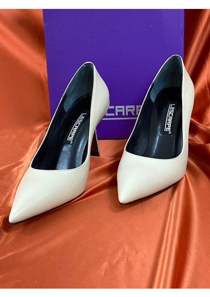 LES044 Bej Topuk Taş Detaylı Topuklu Kadın Stiletto Ayakaabı fırsatları