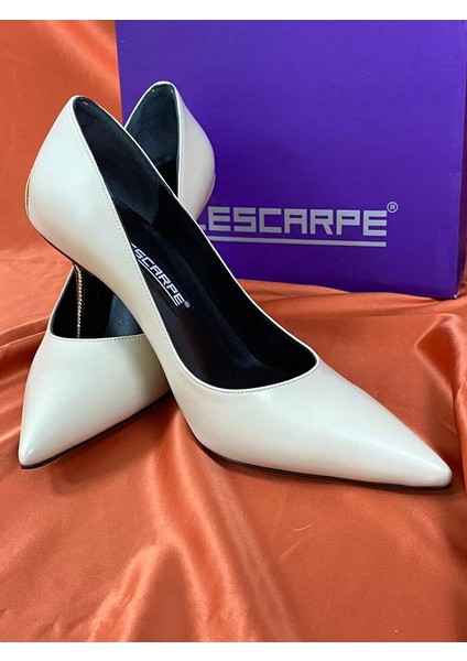 LES044 Bej Topuk Taş Detaylı Topuklu Kadın Stiletto Ayakaabı indirimleri