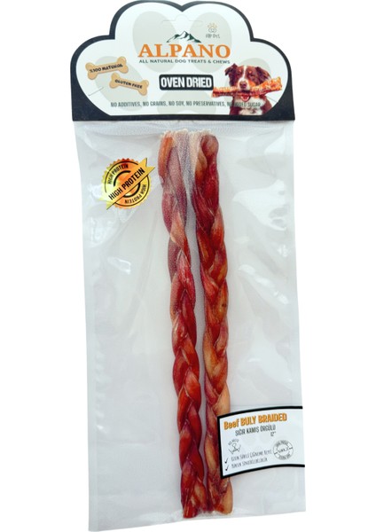 Beef Buly Braided 12" / Sığır Kamış Örgülü 12" Fırınlanarak Kurutulmuş Çiğnemelik Ödül Maması