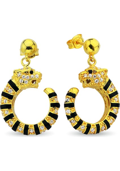 18K Altın Kaplamalı 925 Ayar Gümüş Panter Küpe - 12111701