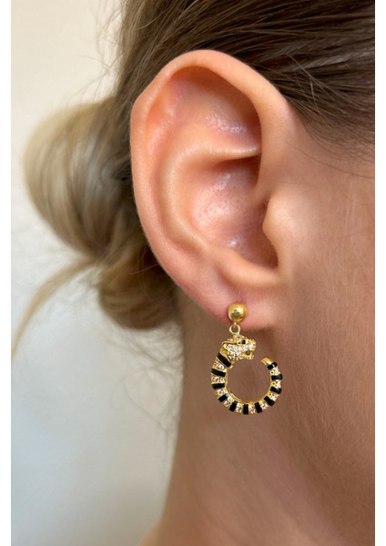 18K Altın Kaplamalı 925 Ayar Gümüş Panter Küpe - 12111701 fiyatları