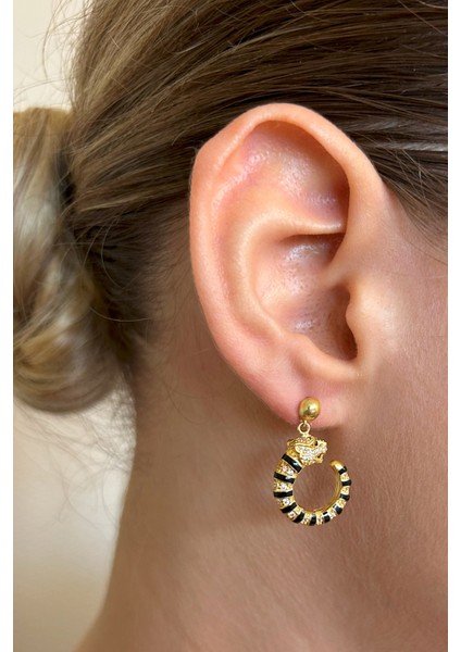 18K Altın Kaplamalı 925 Ayar Gümüş Panter Küpe - 12111701 fırsatları