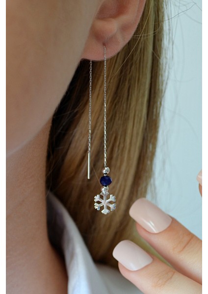 925 Ayar Gümüş Kar Tanesi Figürlü Zincir Küpe - 12110101