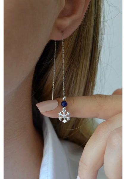 925 Ayar Gümüş Kar Tanesi Figürlü Zincir Küpe - 12110101 modelleri