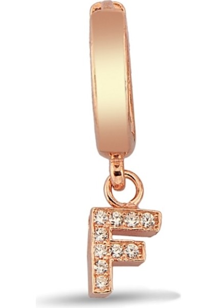 F Harfi Sallantılı 925 Ayar Gümüş Rose Tek Küpe - 12079602 modelleri