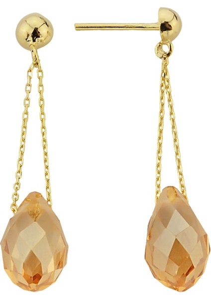 18K Altın Kaplamalı 925 Ayar Gümüş Sallantılı Kristal Küpe - 12108001 fiyatları