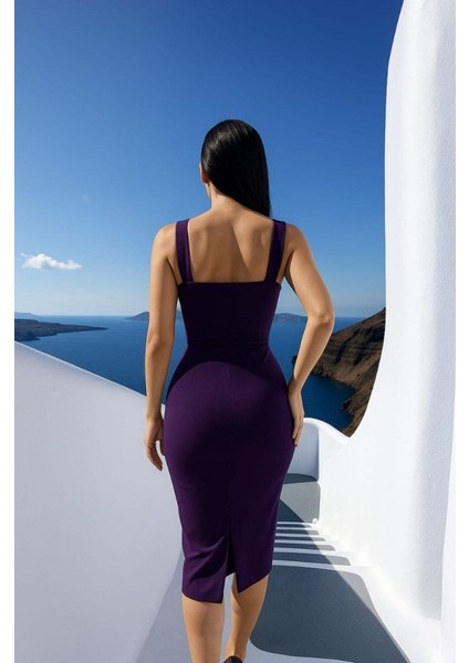 Kadın Dalgıç Krep Kumaş Yırtmaç Detaylı Midi Boy Elbise fiyatları