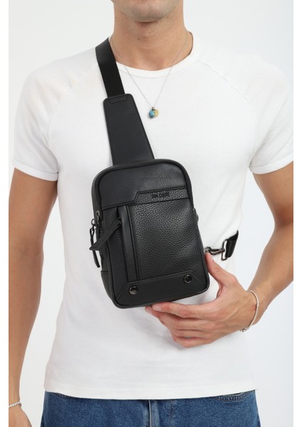 Erkek Siyah Çok Bölmeli Günlük Çapraz Askılı Omuz Çantası