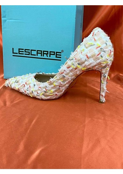 LES048 Çok Renkli Kumaş Desenli Özel Seri Premium Stiletto Kadın Topuklu Ayakkabı