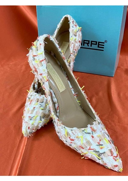 LES048 Çok Renkli Kumaş Desenli Özel Seri Premium Stiletto Kadın Topuklu Ayakkabı fırsatları