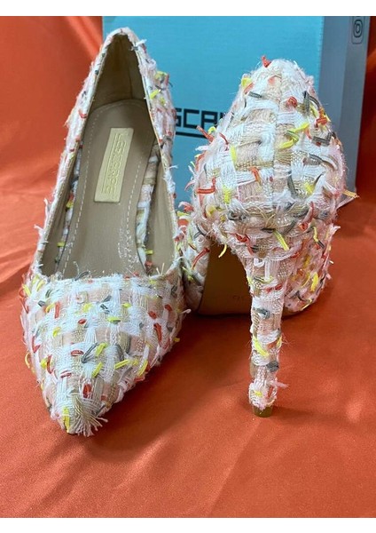 LES048 Çok Renkli Kumaş Desenli Özel Seri Premium Stiletto Kadın Topuklu Ayakkabı indirimleri