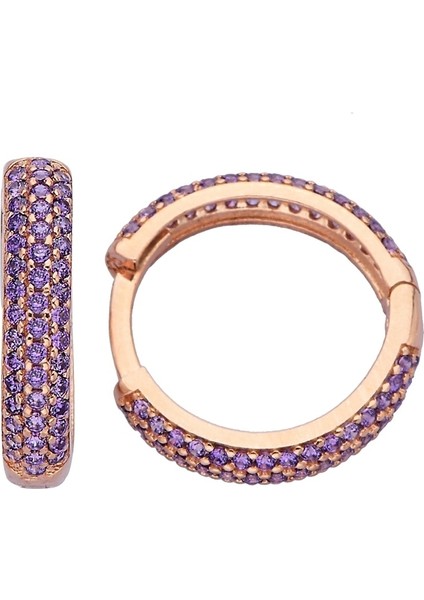 925 Ayar Gümüş Mor Taşlı Rose Halka Küpe - 12110900