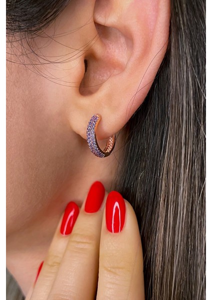 925 Ayar Gümüş Mor Taşlı Rose Halka Küpe - 12110900 fiyatları