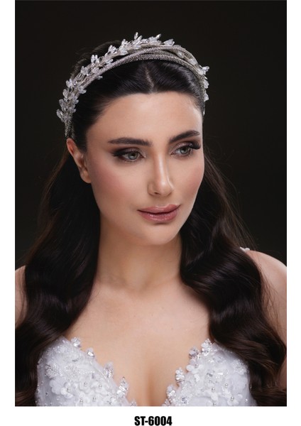 Kristal Yaprak Desenli Işıltılı Gelin Tacı Zarif Saç Aksesuarı