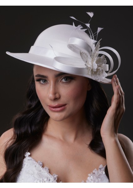 Kelebek Detaylı Beyaz Gelin, Nikah, Nişan, Özel Davet Şapkası fiyatları