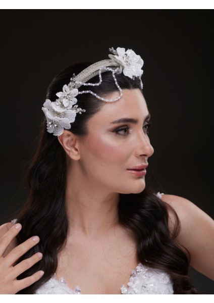 Doğal Taş Detaylı Yaprak Desenli Işıltılı Gelin Tacı Zarif Saç Aksesuarı fiyatları