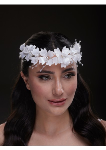 Çiçek ve Incili Gelin Taç Aksesuarı