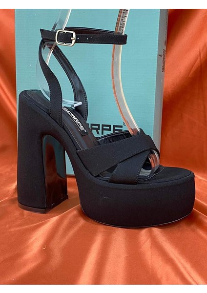 LES053 Mat Siyah Saten Kadın Klasik Topuklu Ayakkabı Önü Arkası Platform fiyatları