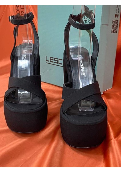 LES053 Mat Siyah Saten Kadın Klasik Topuklu Ayakkabı Önü Arkası Platform modelleri