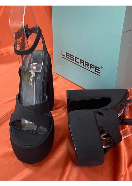 LES053 Mat Siyah Saten Kadın Klasik Topuklu Ayakkabı Önü Arkası Platform fırsatları