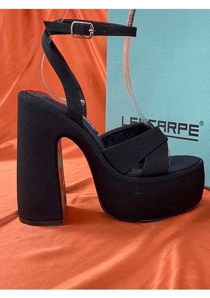 LES053 Mat Siyah Saten Kadın Klasik Topuklu Ayakkabı Önü Arkası Platform indirimleri