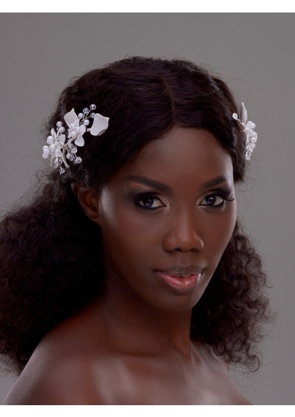 Çiçek ve Yaprak Detaylı Gelin Saç Tokası – Inci ve Kristal Taşlı Zarif Tasarım fiyatları