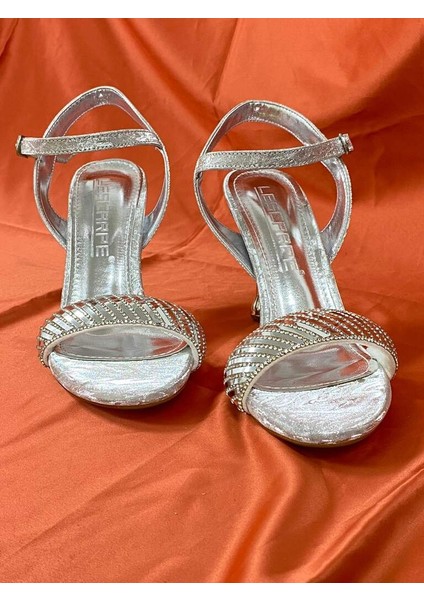 LES051 Gümüş Kadın Abiye Taşlı Stiletto Topuklu Ayakkabı modelleri