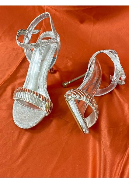 LES051 Gümüş Kadın Abiye Taşlı Stiletto Topuklu Ayakkabı indirimleri