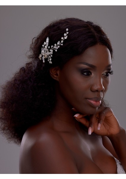 Kristal Yaprak Desenli Gelin Saç Tokası – Işıltılı ve Zarif Saç Aksesuarı