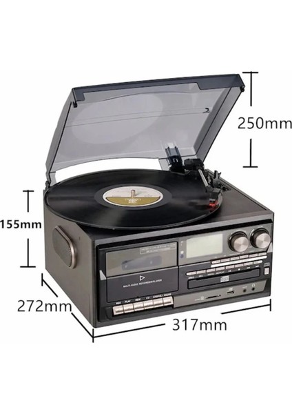 KN-110 Vintage Plak CD Kaset USB Bluetooth Tf Aux Özelikli Pikap