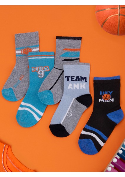 5 Çift Basket'ci Desenli Bebek Çorap ve Çocuk Çorabı Okul & Günlük Çorap fiyatları