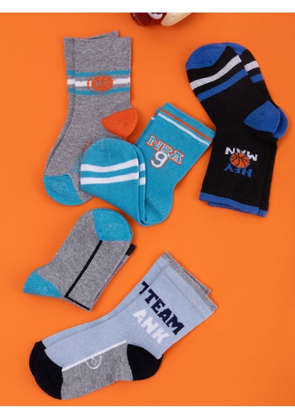 5 Çift Basket'ci Desenli Bebek Çorap ve Çocuk Çorabı Okul & Günlük Çorap fırsatları