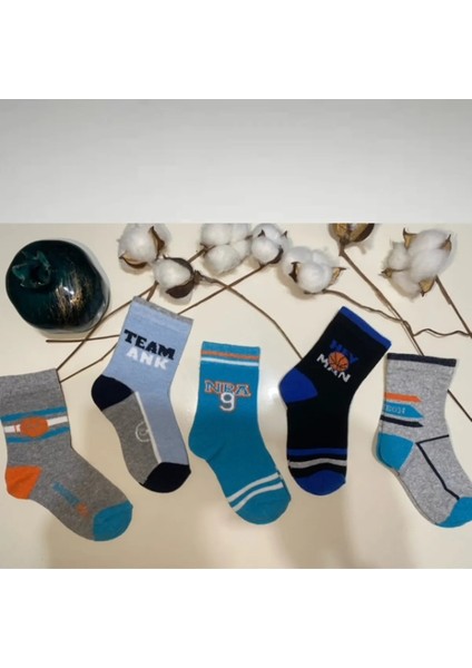 5 Çift Basket'ci Desenli Bebek Çorap ve Çocuk Çorabı Okul & Günlük Çorap indirimleri