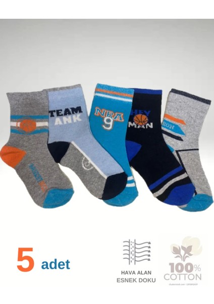 5 Çift Basket'ci Desenli Bebek Çorap ve Çocuk Çorabı Okul & Günlük Çorap