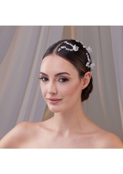 Kristal Taşlı Beyaz Çiçekli Gelin Saç Aksesuarı – Zarif ve Modern Tasarım, 5'li Paket