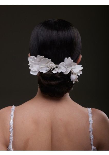 Yaprak ve Incili Düşük Topuz Gelin Saç Aksesuarı