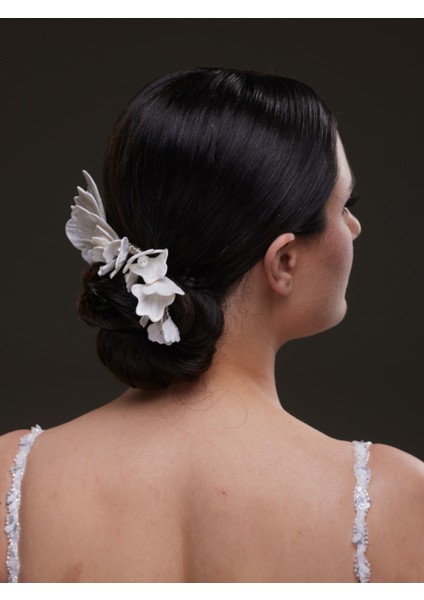Yaprak ve Incili Düşük Topuz Gelin Saç Aksesuarı modelleri