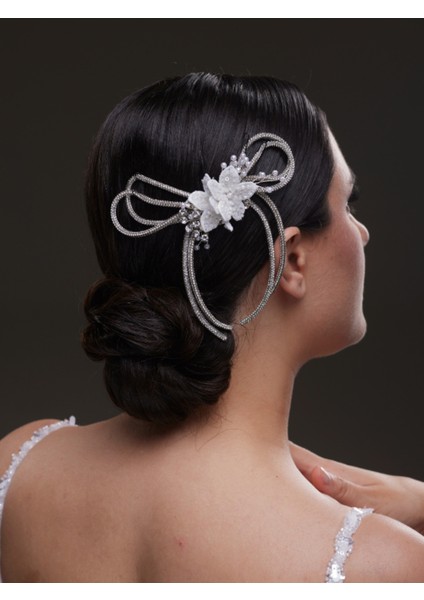 Inci ve Gümüş Halkalı Çiçek Desenli Gelin Saç Aksesuarı